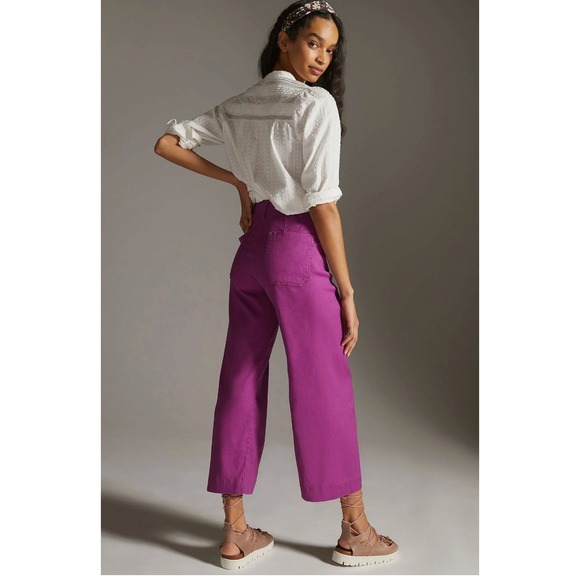 Maeve Anthropologie The Colette Wide Leg Pants Vibrant Purple Linen Blend Sz 28 - Picture 2 of 8